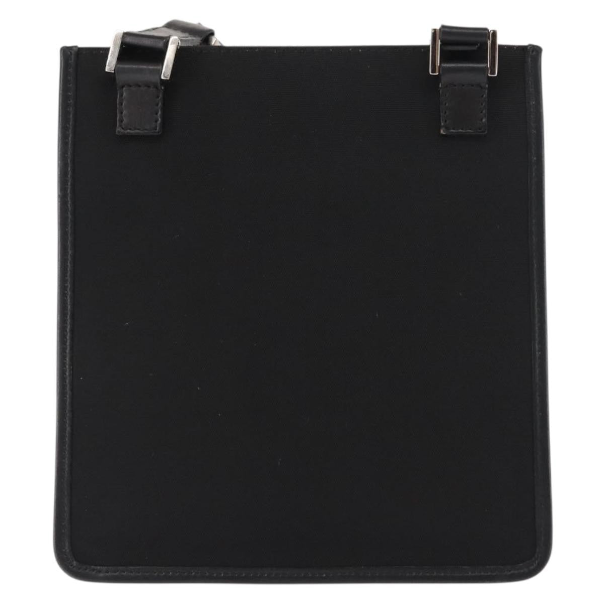 Gucci Vintage Flat Messenger Bag Nylon and Leather, BLACK, NYLON, Shoulder bag