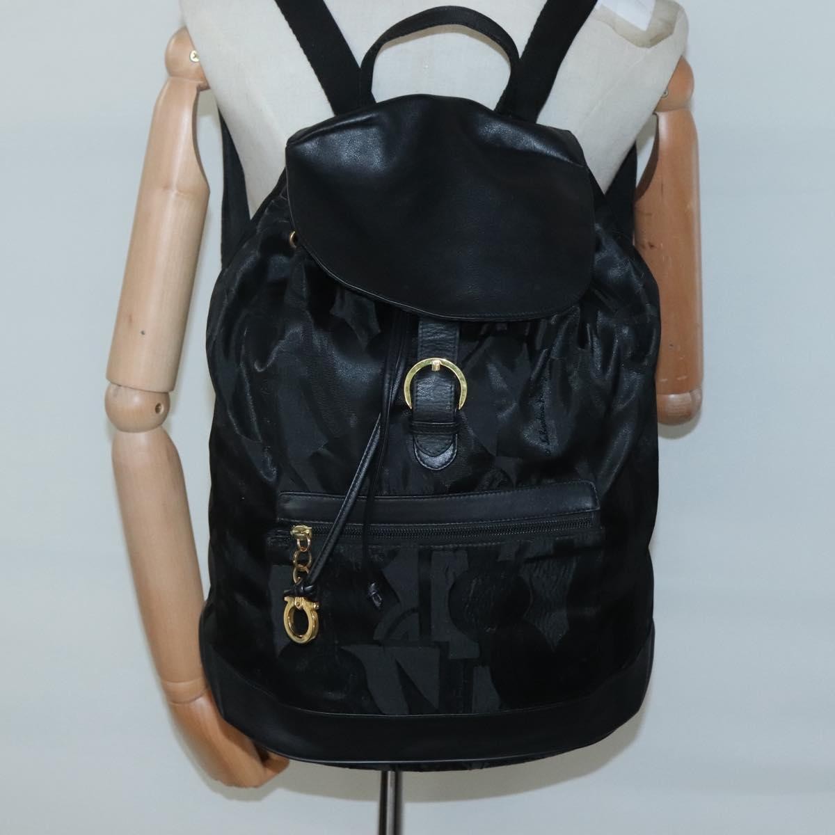 Salvatore Ferragamo Vintage Gancini Backpack Nylon, BLACK, NYLON, Backpack