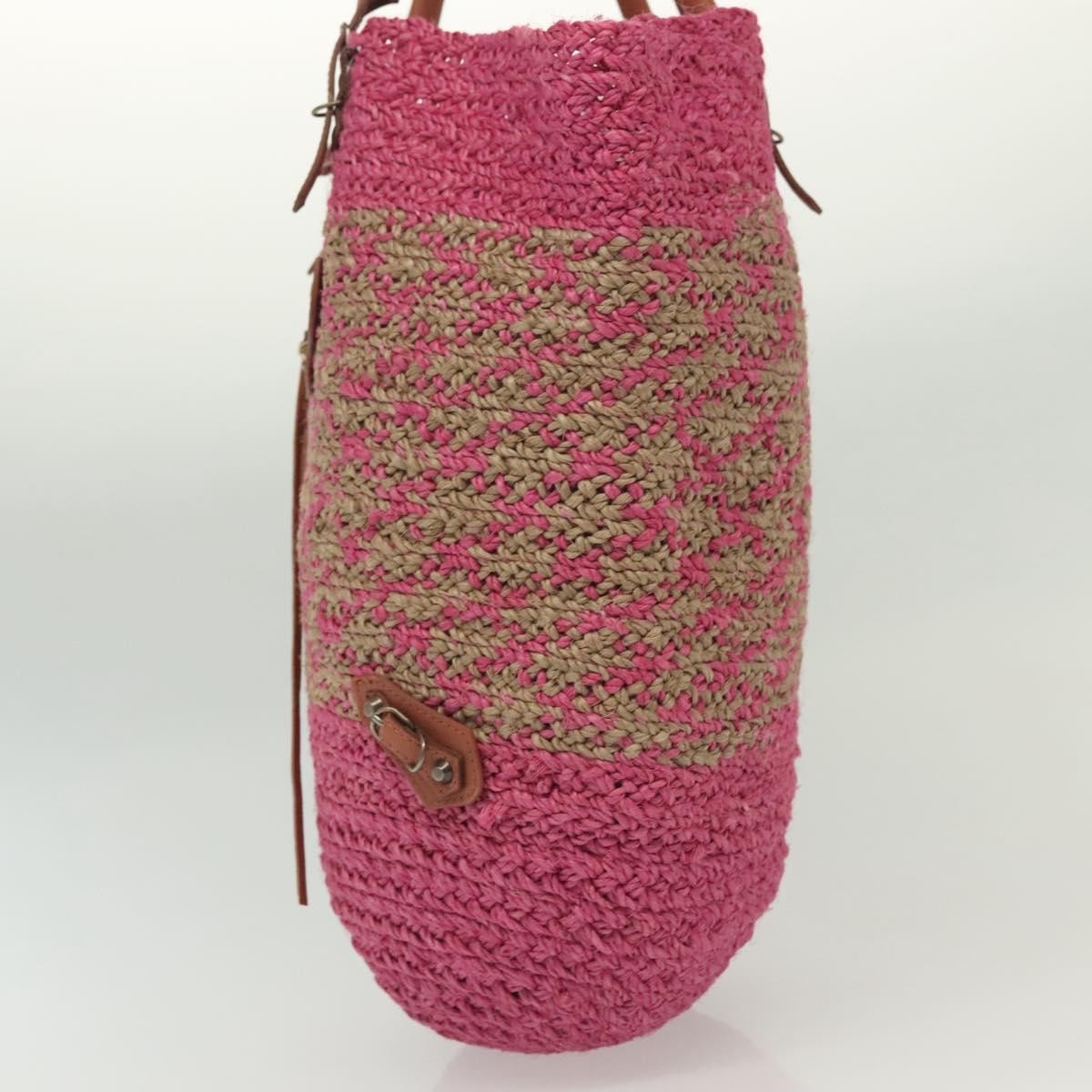 Balenciaga Panier Basket Tote Woven Raffia, PINK, WOOD, Tote bag