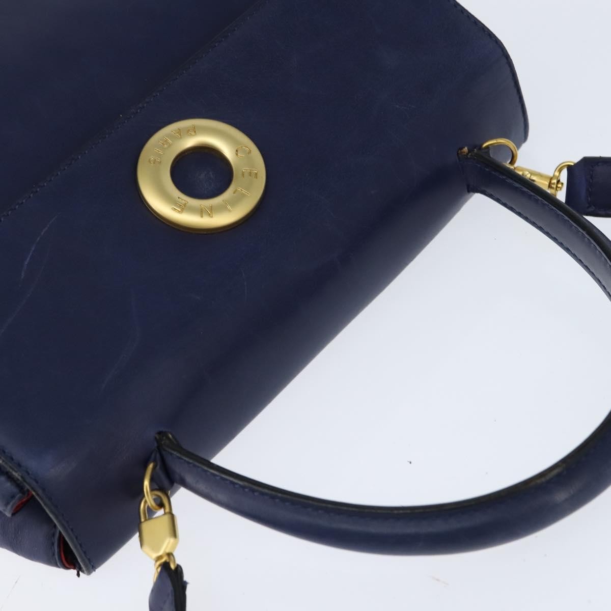 Celine Circle Logo Handbag Leather, BLUE, LEATHER, Handbag