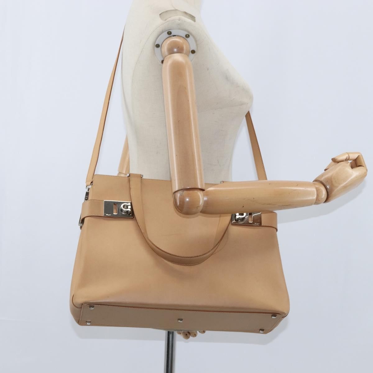 Salvatore Ferragamo Gancini Tote Leather, BEIGE, LEATHER, Tote bag