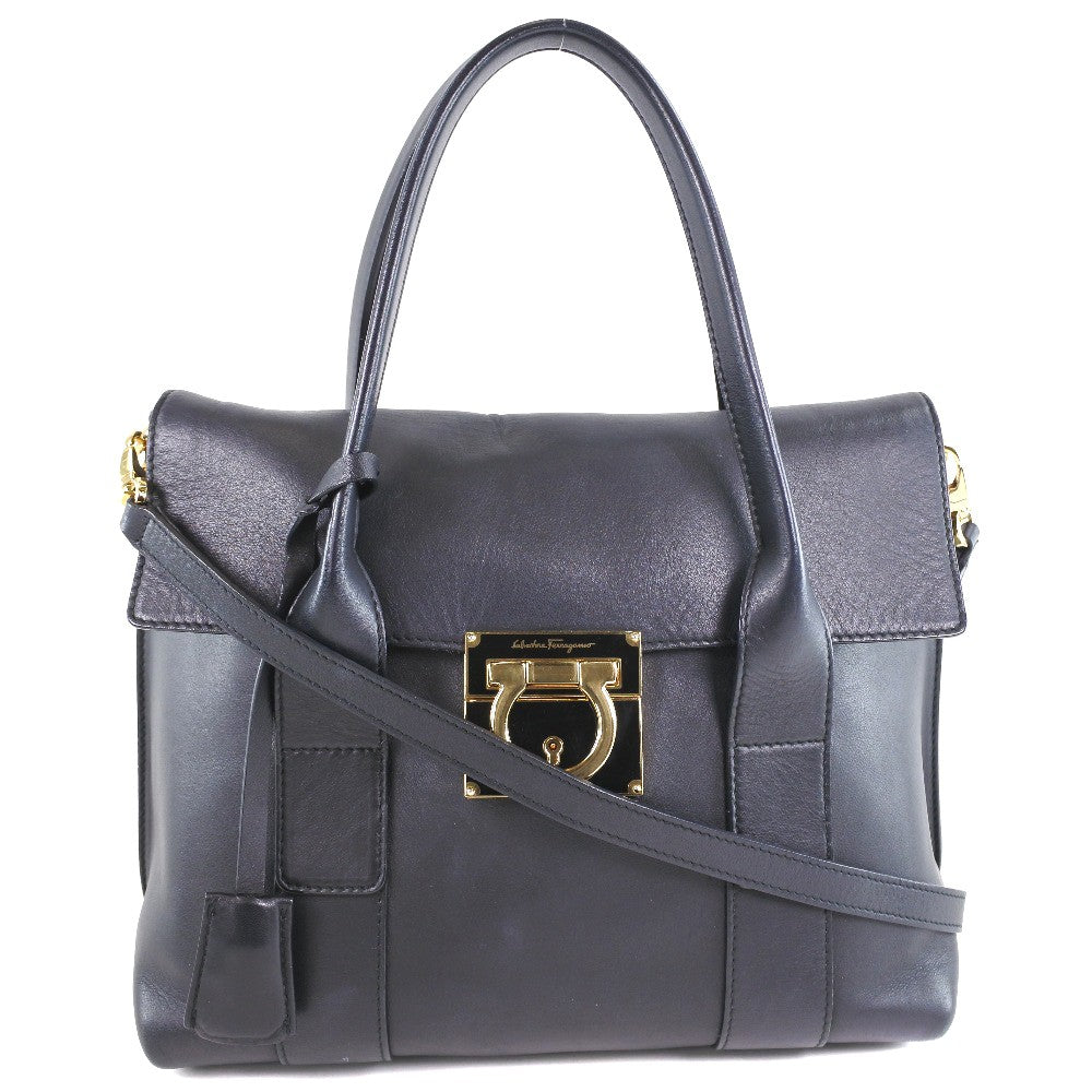 Salvatore Ferragamo Gancini Lock Flap Tote Leather, BLACK, LEATHER, Tote bag