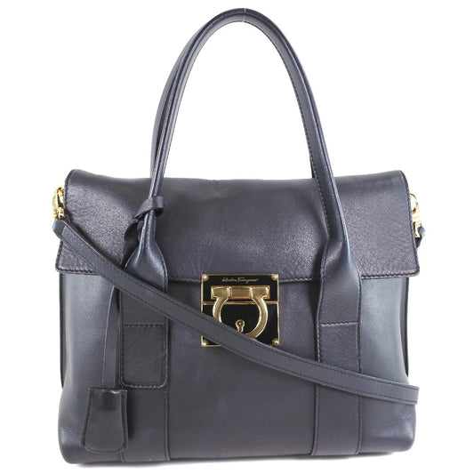 Salvatore Ferragamo Gancini Lock Flap Tote Leather, BLACK, LEATHER, Tote bag