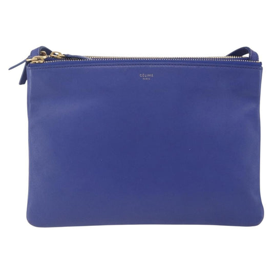 Celine Trio Crossbody Bag Leather, BLUE, LEATHER, Shoulder bag