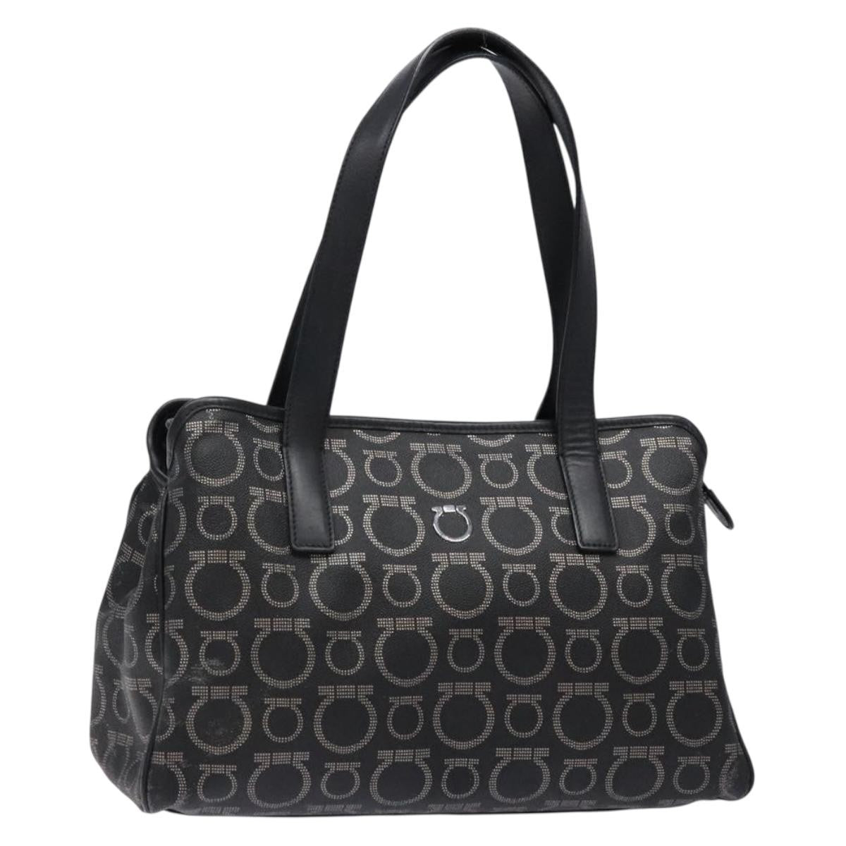 Salvatore Ferragamo Gancini Tote PVC Leather, BLACK, PVC, Tote bag