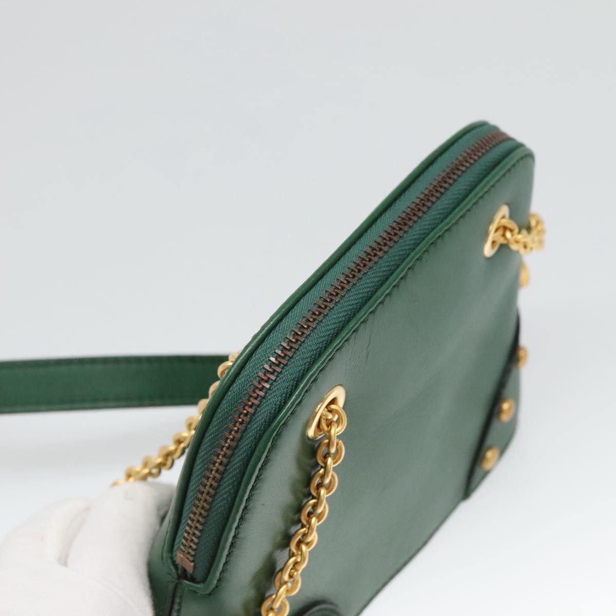Celine Chain Shoulder Bag Leather, GREEN, LEATHER, Shoulder bag