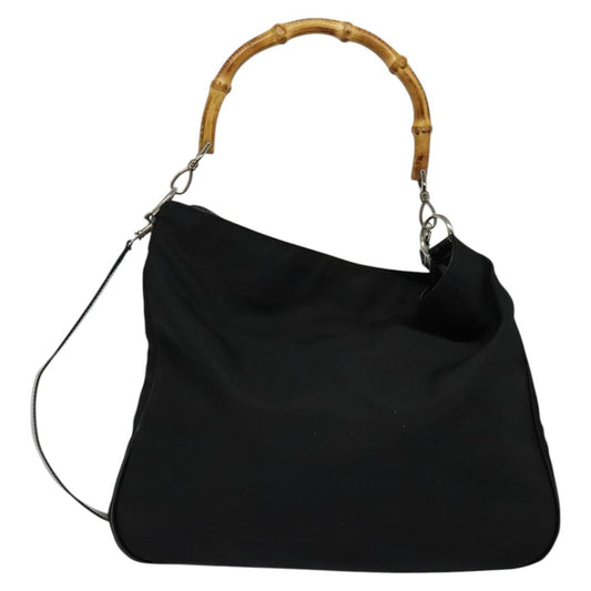 Gucci Vintage Bamboo Handle Open Hobo Nylon, Black, Nylon, Tote Bag