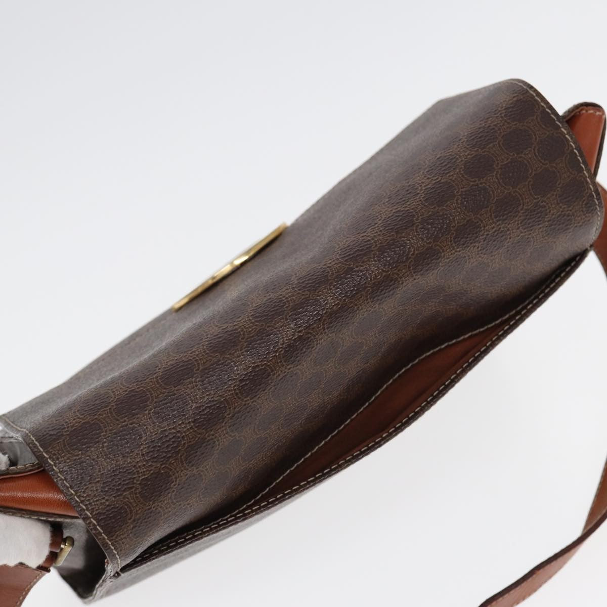 Celine Vintage Macadam Circle Logo Shoulder Bag Canvas and Leather, BROWN, CANVAS, Shoulder bag