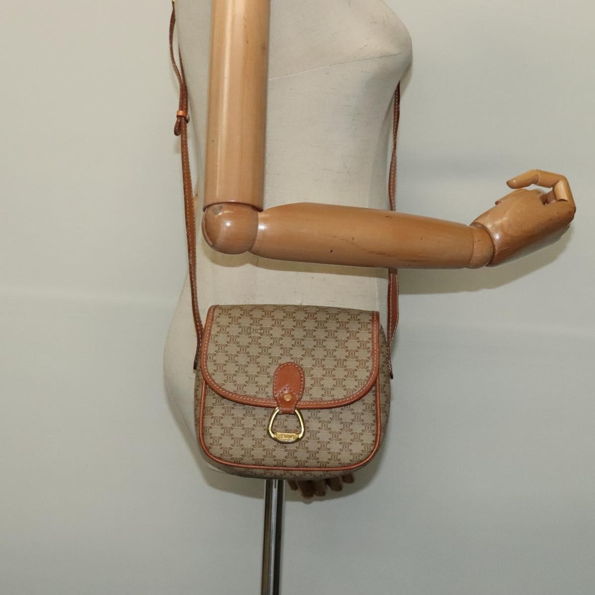 Celine Vintage Macadam Shoulder Bag Canvas, BEIGE, CANVAS, Shoulder bag