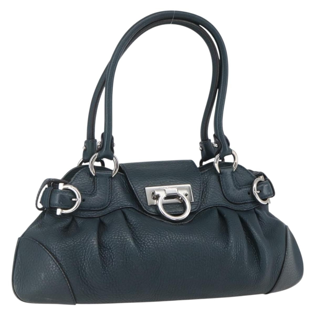 Salvatore Ferragamo Gancini handbag Leather, GREEN, LEATHER, Handbag