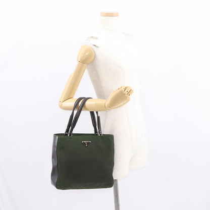 Prada Logo Shopping Tote Canvas with Leather, KHAKI, NYLON, Handbag