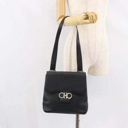 Salvatore Ferragamo Gancini Shoulder Bag Leather, BLACK, LEATHER, Shoulder bag