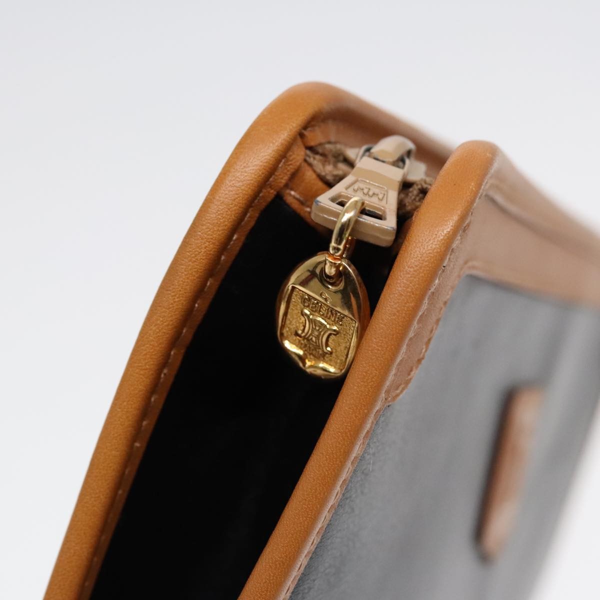 Celine Logo Triomphe Pouch Leather, BLACK, LEATHER, Clutche & pouche