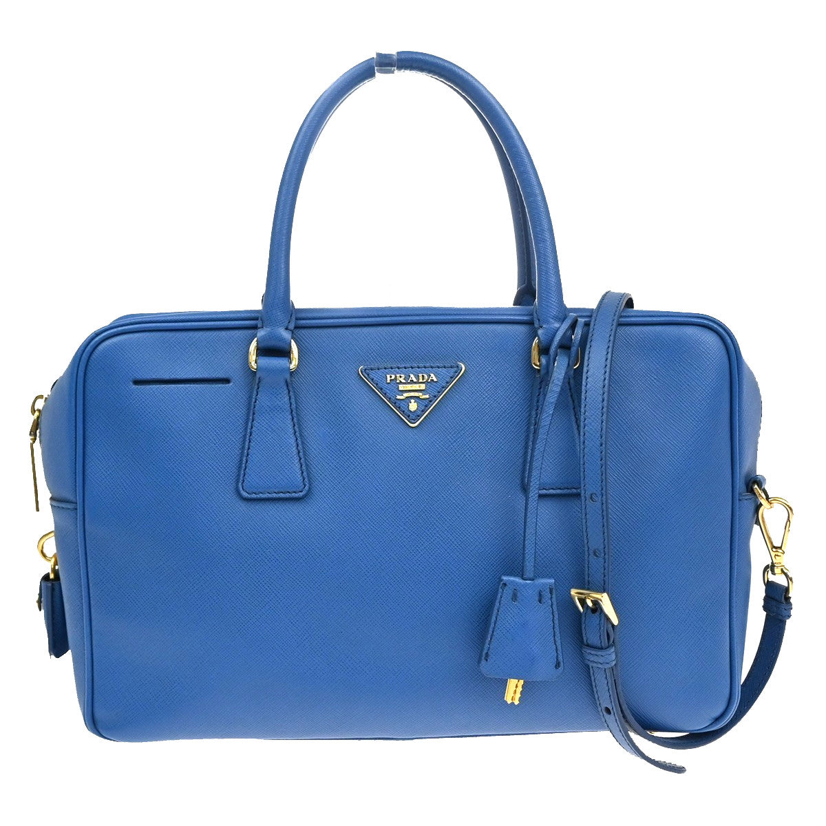 Prada Bauletto Bag Saffiano Leather, BLUE, LEATHER, Handbag