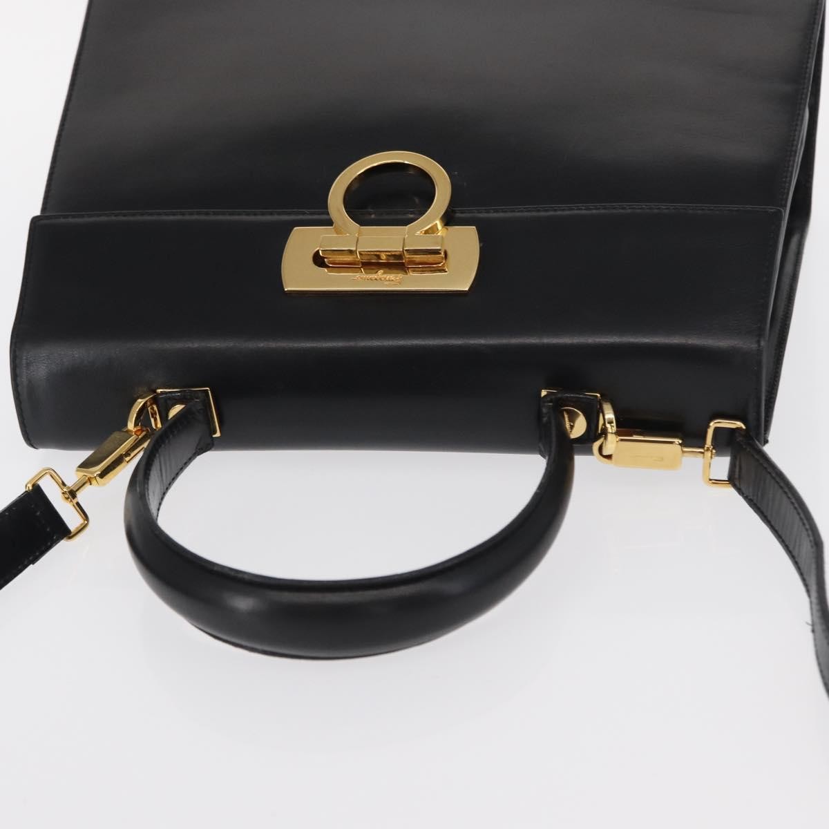 Salvatore Ferragamo Convertible Top Handle Bag Leather, BLACK, LEATHER, Handbag