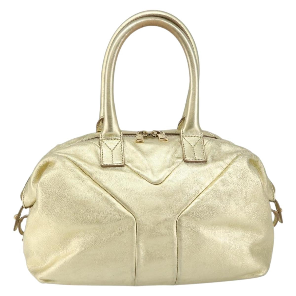 Saint Laurent Easy Y Bag Pebbled Leather, GOLD, LEATHER, Handbag