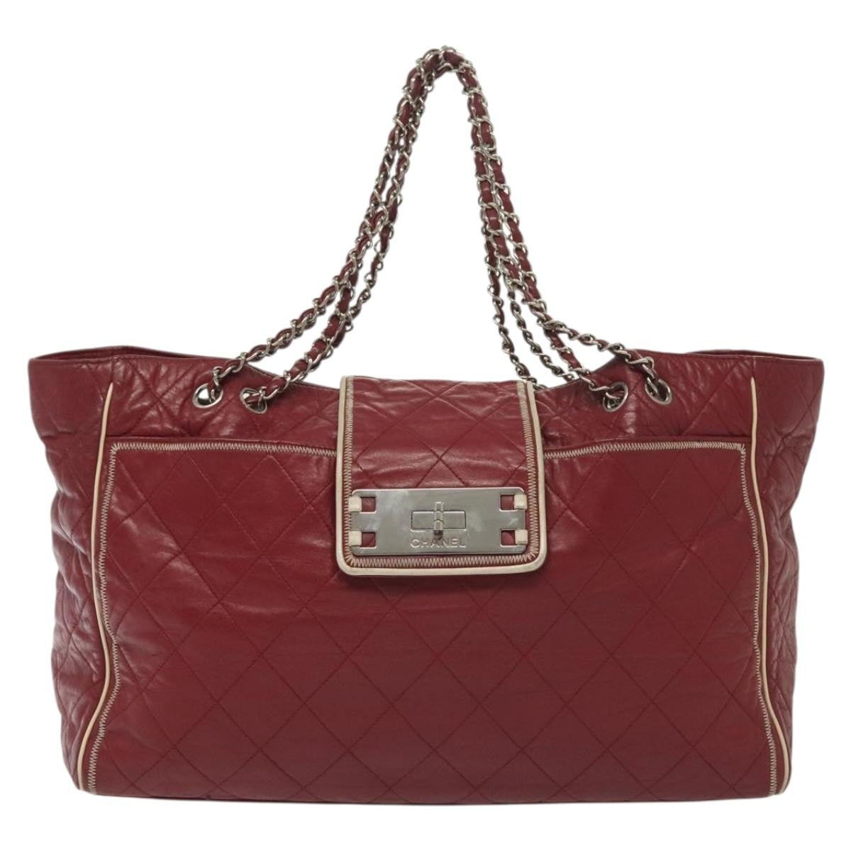 Chanel Vintage Reissue Chain Shopping Tote Leather, RED, LEATHER, Tote bag
