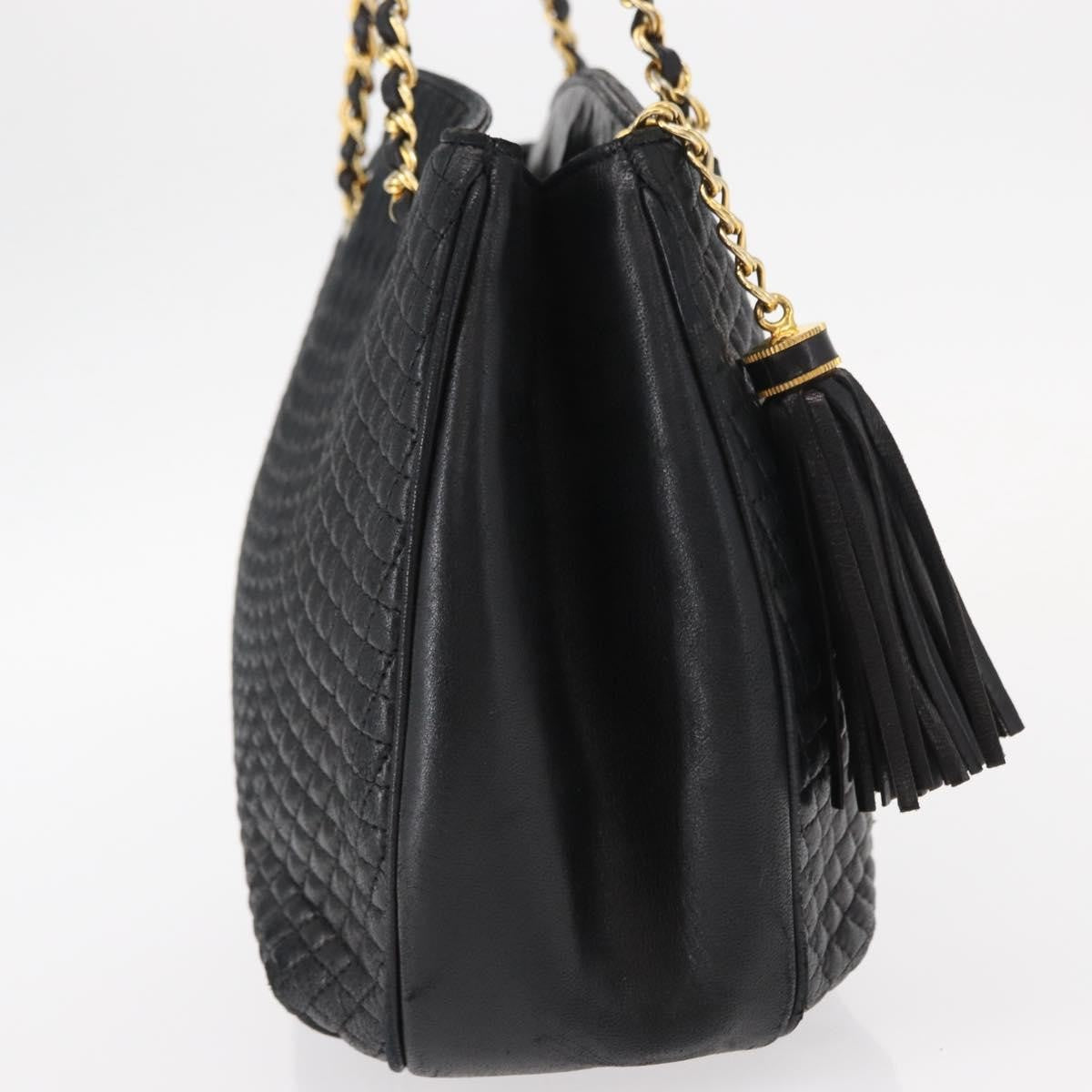 Bally Vintage Chain Shoulder Bag Quilted Leather, BLACK, LEATHER, Shoulder bag