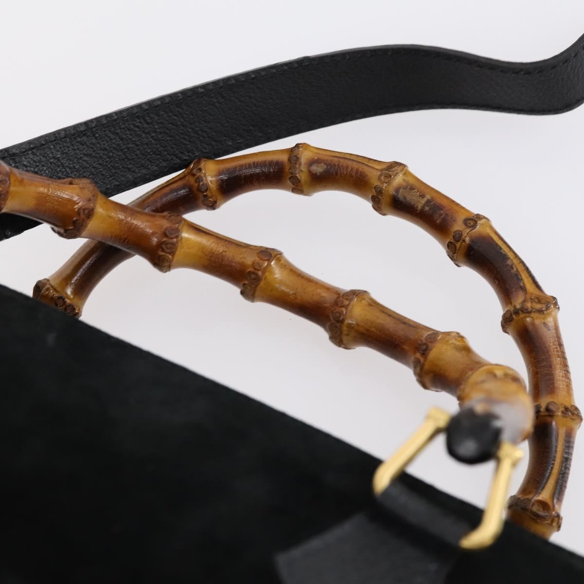 Gucci Vintage Bamboo Handle Bag Suede, BLACK, SUEDE, Handbag