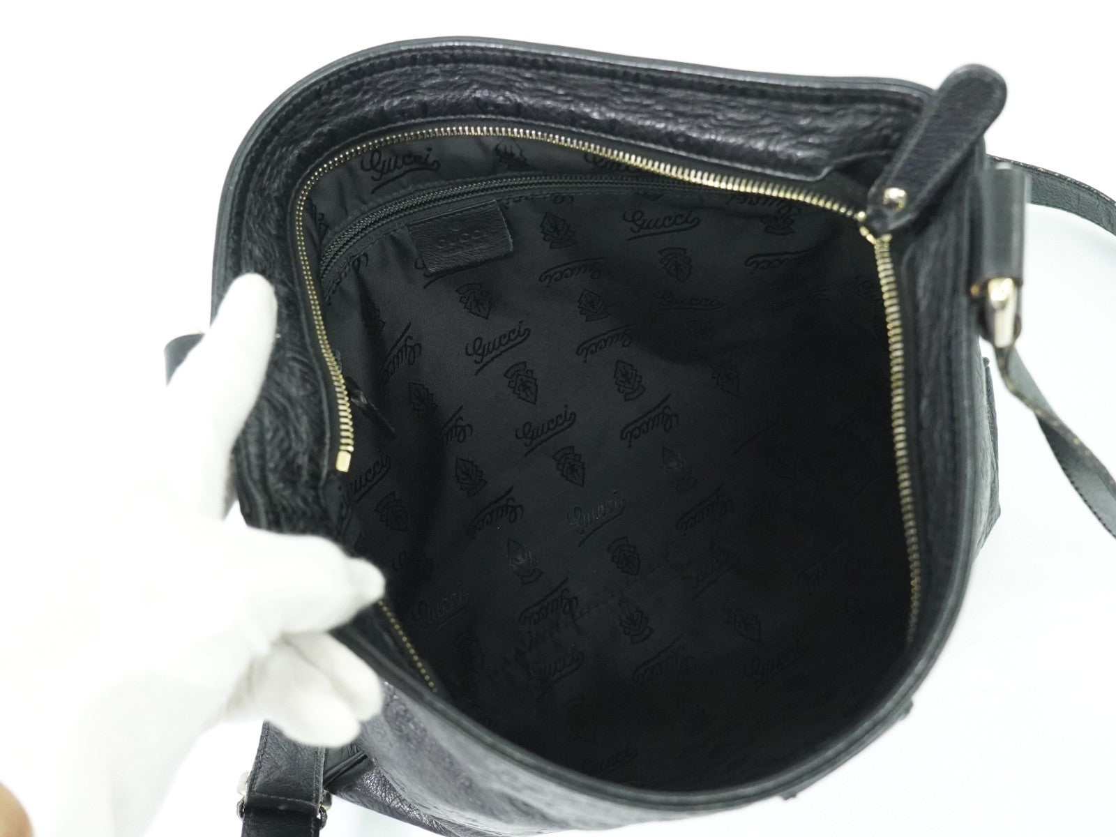 Gucci Crossbody Bag Guccissima Leather, BLACK, LEATHER, Shoulder bag