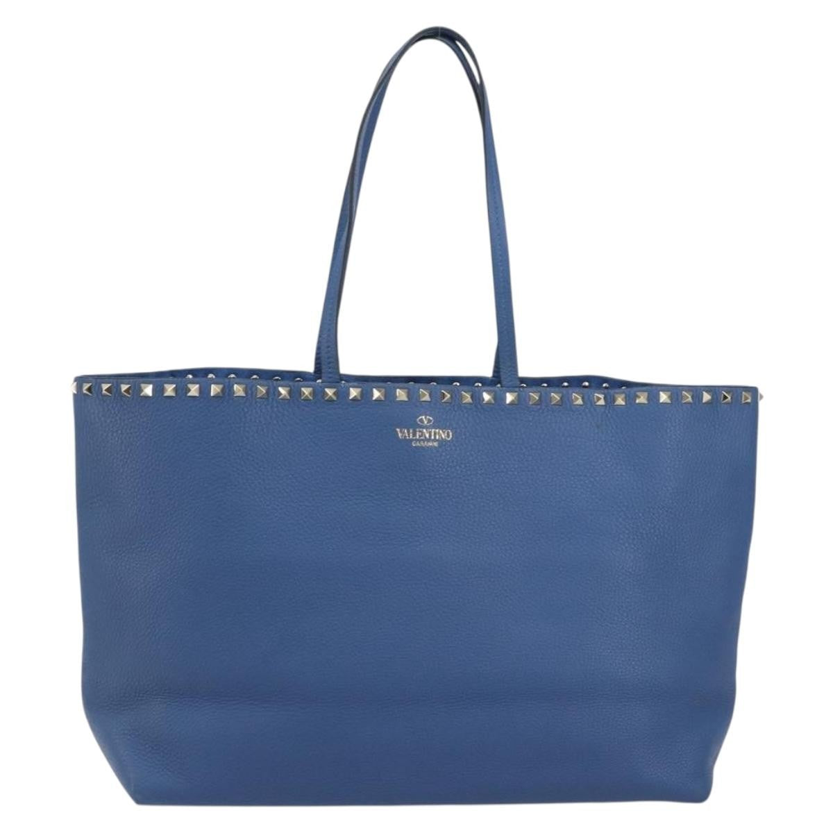 Valentino Garavani Rockstud Shopper Tote Leather, BLUE, LEATHER, Tote bag