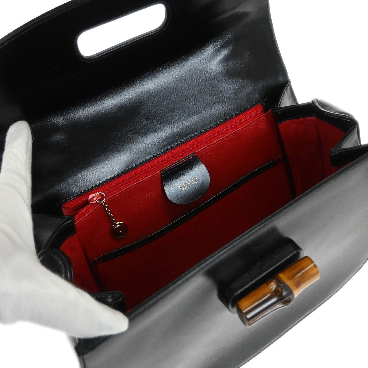 Gucci Vintage Bamboo Top Handle Bag Leather, BLACK, LEATHER, Handbag