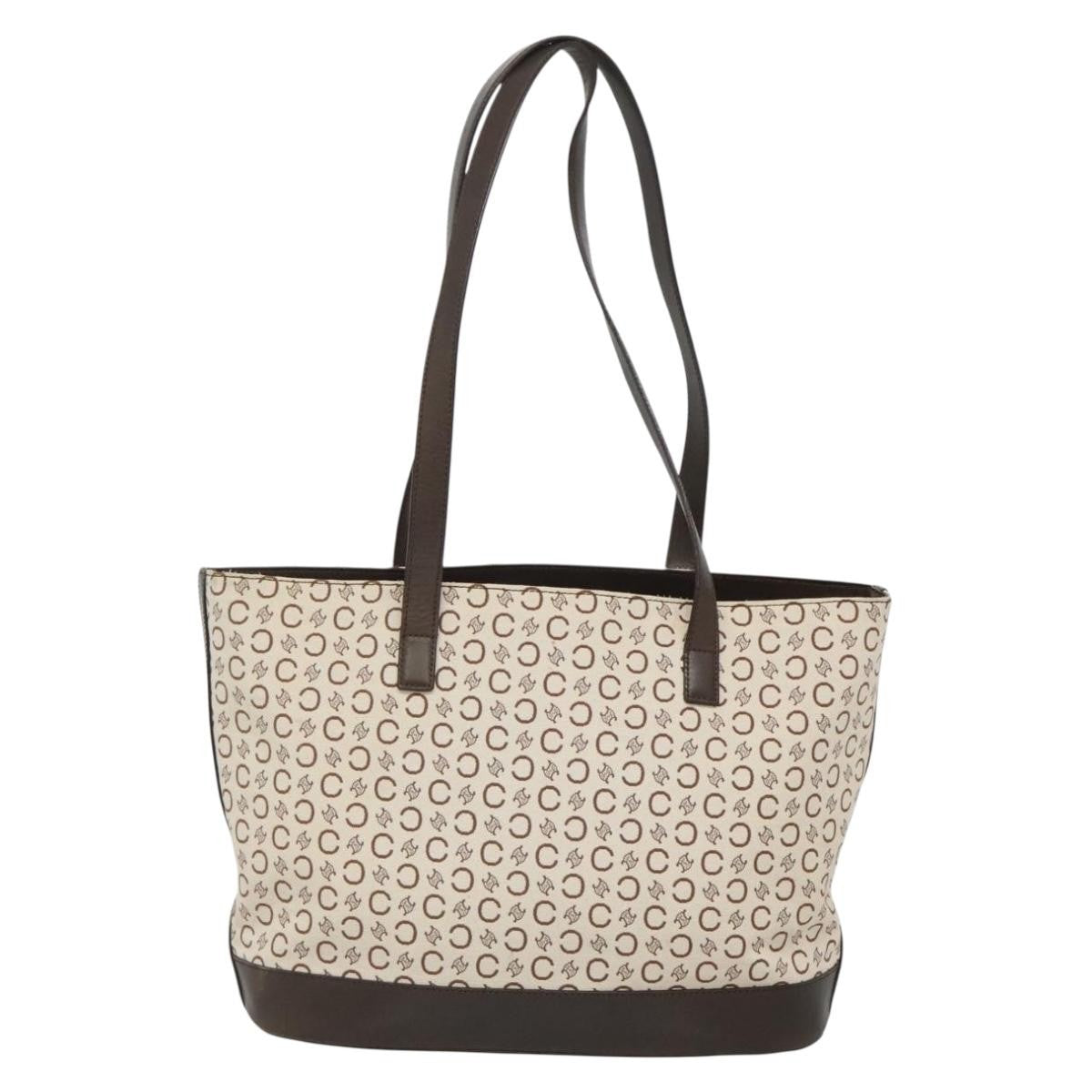 Celine Vintage Macadam Shopper Tote Leather, GOLD, CANVAS, Tote bag