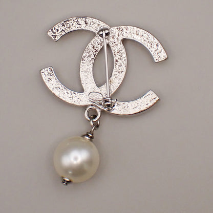Chanel CC Drop Brooch Metal and Faux Pearls, SILVER, SILVER_PLATED, Brooch
