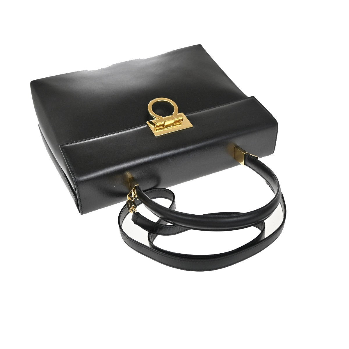 Salvatore Ferragamo Gancini handbag Leather, BLACK, LEATHER, Handbag