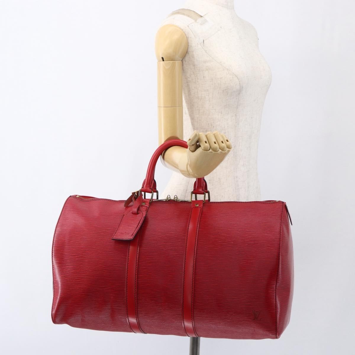 Louis Vuitton Keepall Bag Epi Leather, RED, LEATHER, Travel bag