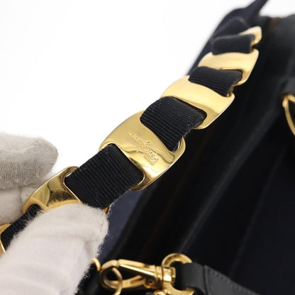 Salvatore Ferragamo Vala Handbag Canvas, NAVY, CANVAS, Handbag