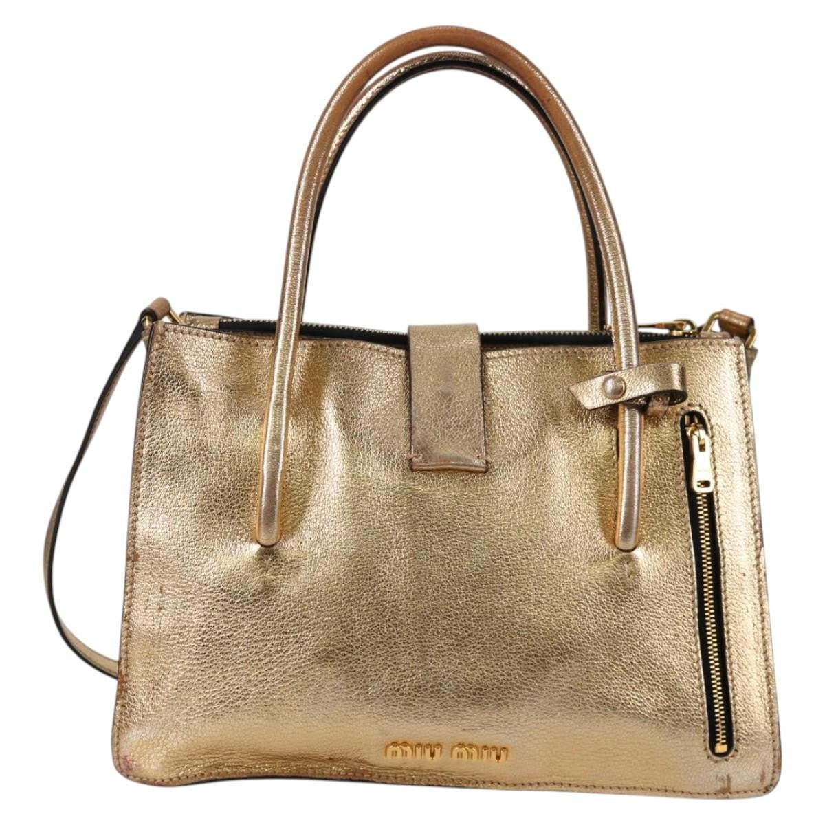 Miu Miu Madras Convertible Compartment Tote Leather, GOLD, LEATHER, Tote bag