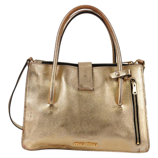 Miu Miu Madras Convertible Compartment Tote Leather, GOLD, LEATHER, Tote bag