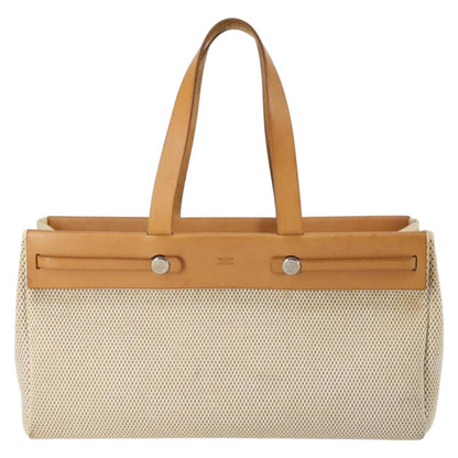 Hermes Herbag Cabas Toile and Leather, BEIGE, CANVAS, Tote bag