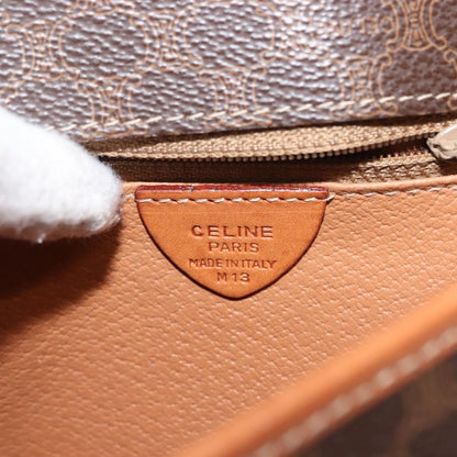Celine Vintage Macadam Circle Logo Shoulder Bag Canvas and Leather, BROWN, CANVAS, Shoulder bag