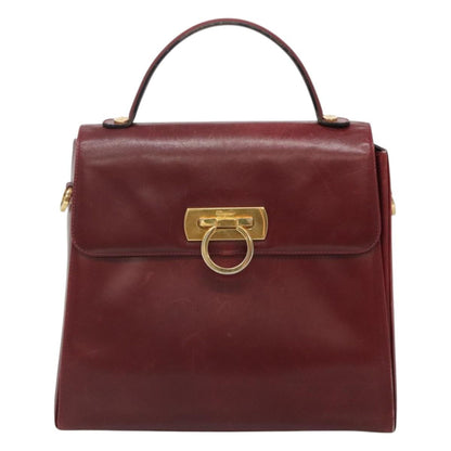 Salvatore Ferragamo Gancini handbag Leather, BURGUNDY, LEATHER, Handbag