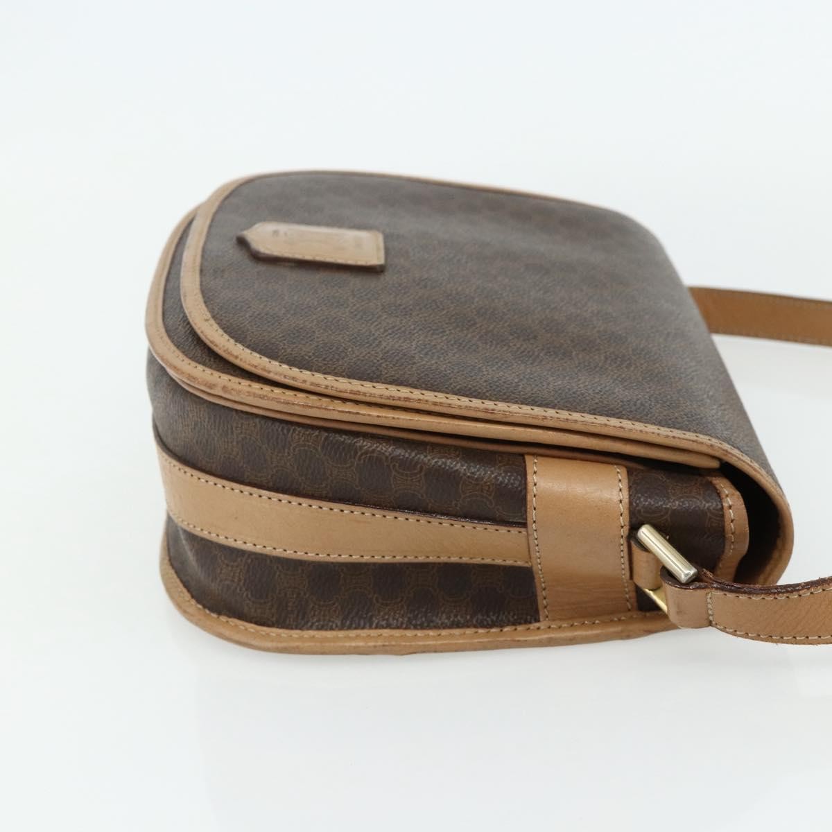 Celine Vintage Macadam Shoulder Bag Canvas and Leather, Brown, Canvas, Shoulder Bag