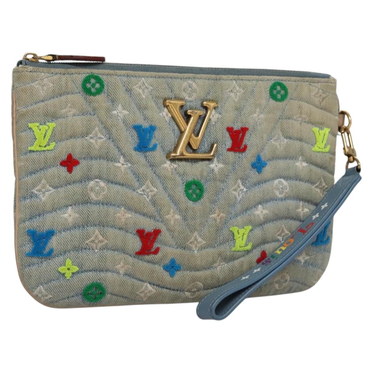 Louis Vuitton New Wave Zipped Pochette Monogram Embroidered Quilted Denim, BLUE, DENIM_JEANS, Clutche & pouche
