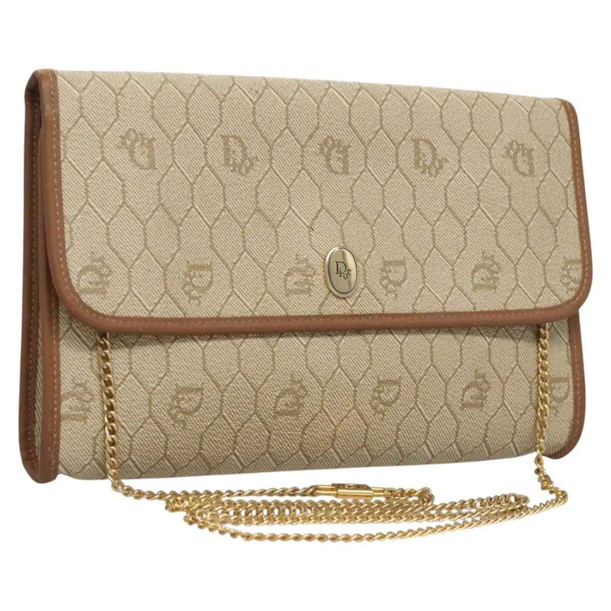 Christian Dior Vintage Honeycomb chain Canvas, BEIGE, CANVAS, Handbag