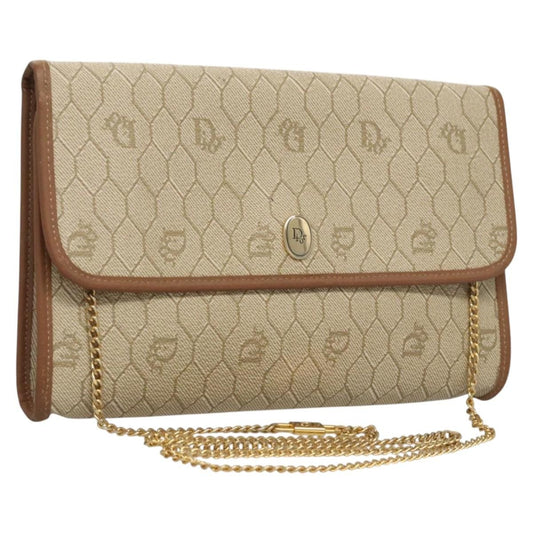 Christian Dior Vintage Honeycomb chain Canvas, BEIGE, CANVAS, Handbag