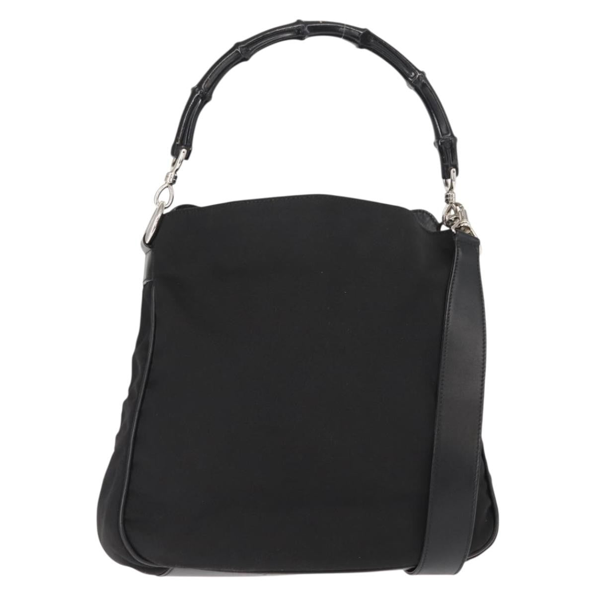 Gucci Vintage Bamboo Handle Bag Nylon, Black, Nylon, Handbag