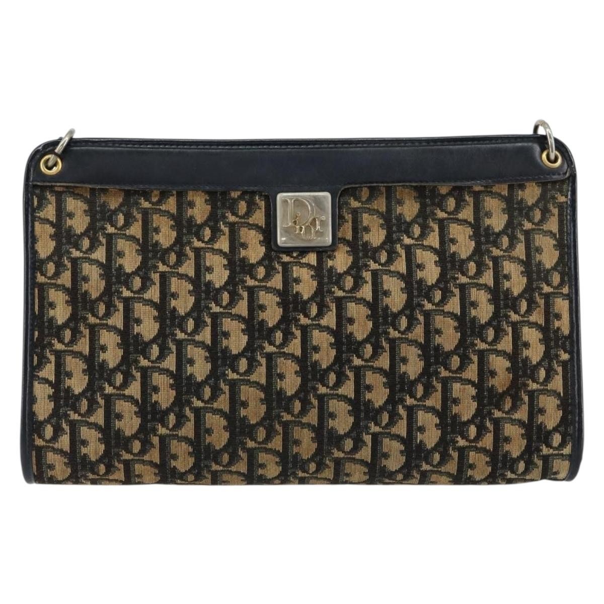 Christian Dior Vintage Trotter Shoulder Bag Canvas, NAVY, CANVAS, Shoulder bag