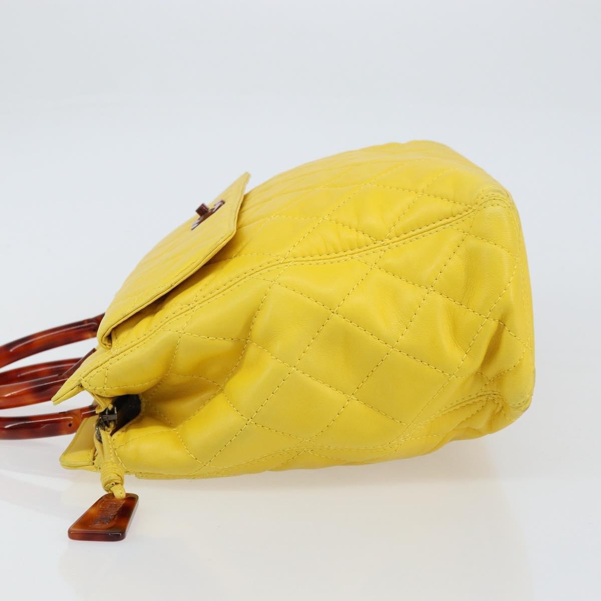 Chanel Vintage CC Resin Pocket Tote Quilted Leather, YELLOW, LEATHER, Tote bag