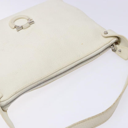 Salvatore Ferragamo Gancini Shoulder Bag Leather, WHITE, LEATHER, Shoulder bag