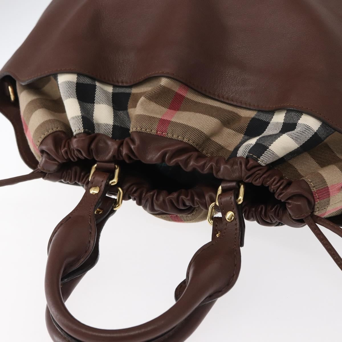 Burberry Big Crush Tote Leather and House Check Canvas, BROWN, LEATHER, Handbag