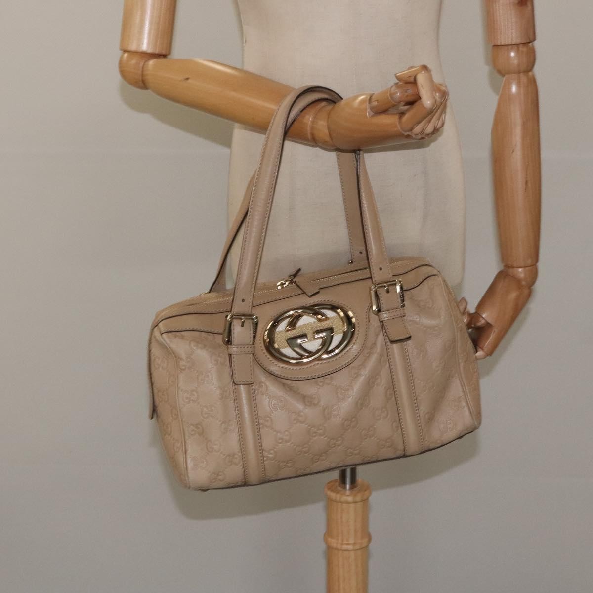Gucci Vintage Interlocking G Shoulder Bag Leather, BEIGE, LEATHER, Shoulder bag