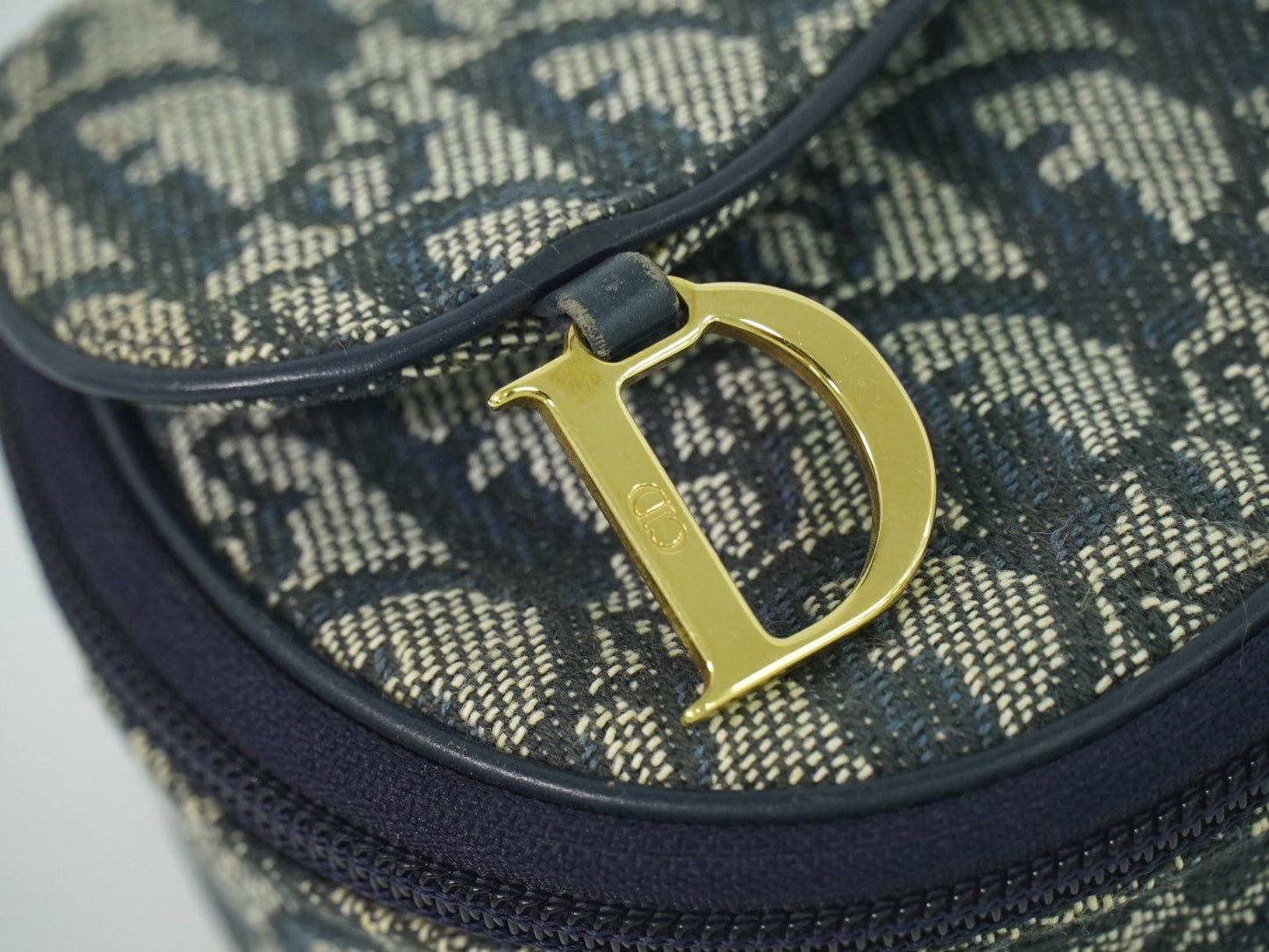 Christian Dior Saddle Zip Pouch Diorissimo Canvas, NAVY, CANVAS, Clutche & pouche