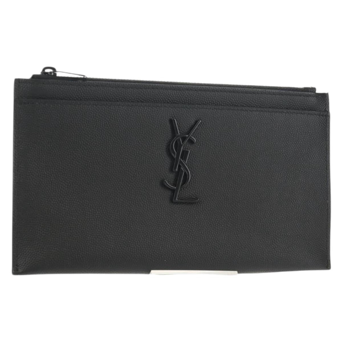 Saint Laurent Classic Monogram Zip Bill Pouch Leather, BLACK, LEATHER, Clutche & pouche