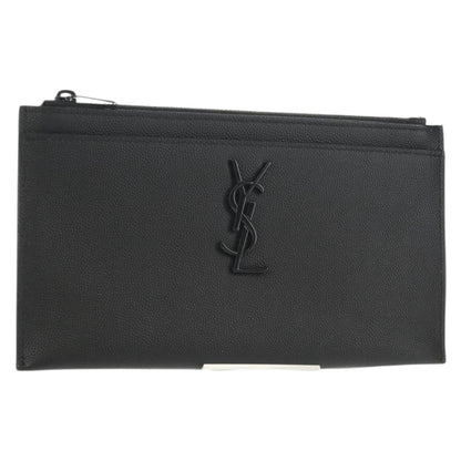 Saint Laurent Classic Monogram Zip Bill Pouch Leather, BLACK, LEATHER, Clutche & pouche