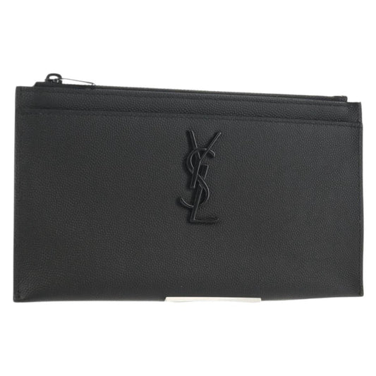 Saint Laurent Classic Monogram Zip Bill Pouch Leather, BLACK, LEATHER, Clutche & pouche